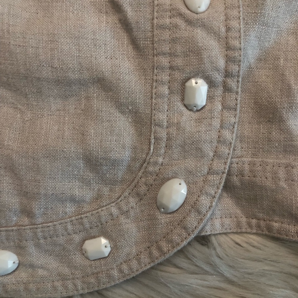 Elementz 100% Linen Beige Open Front Beaded 3/4 Sleeves Lightweight Jack size L - Picture 5 of 9